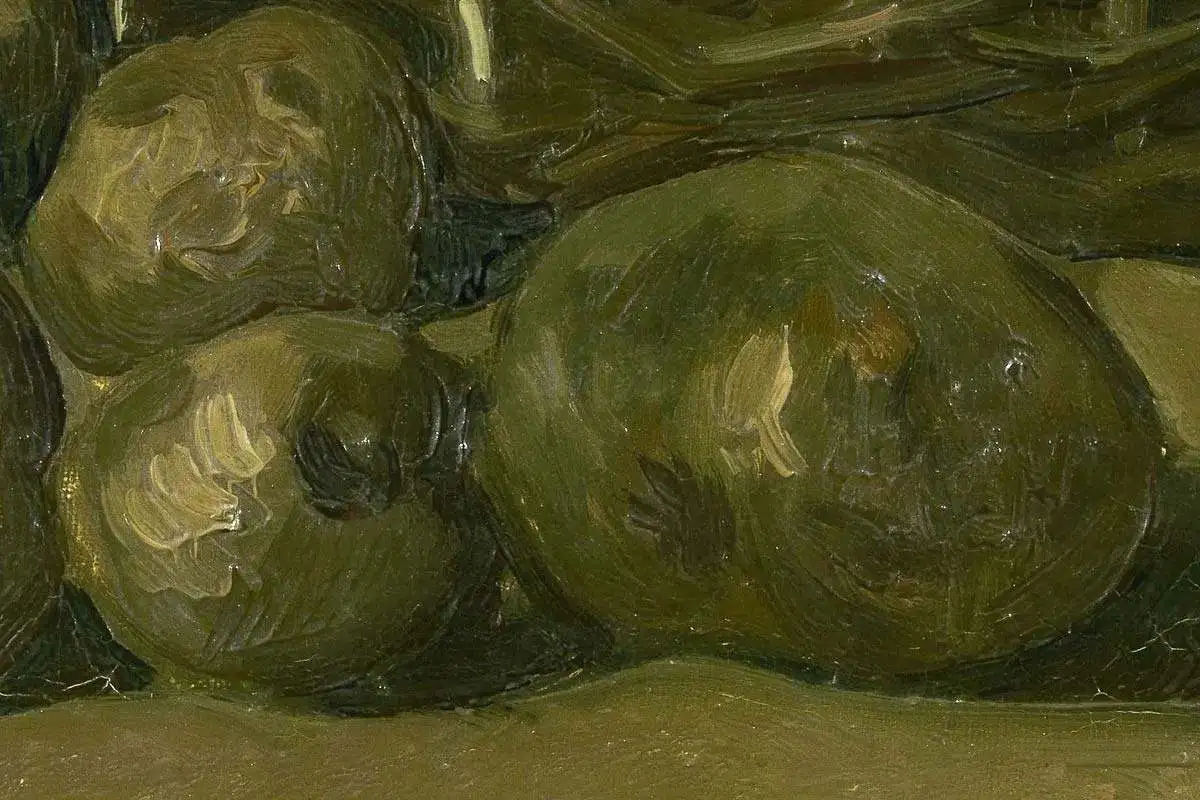 梵高油画静物《篮子里的土豆》高清大图局部细节 (5)