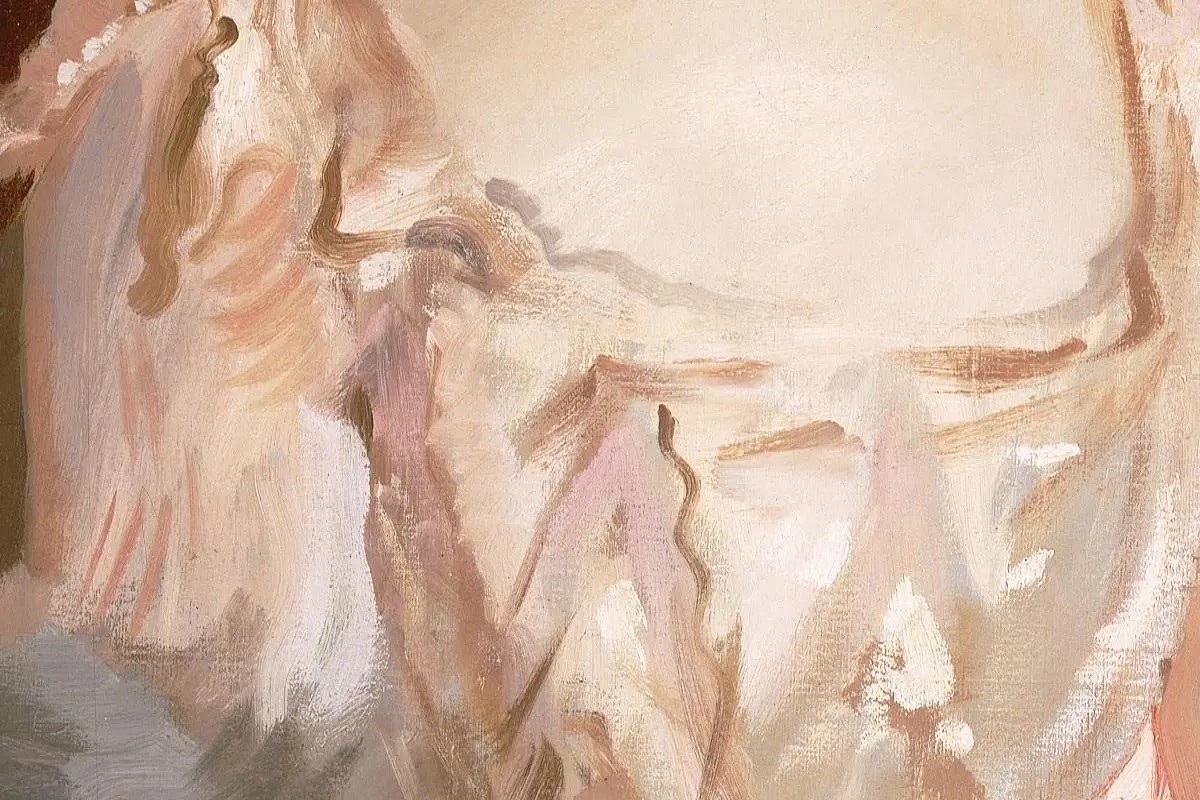 萨金特的女性人物肖像油画《沃伦太太和她的女儿》局部 (3)