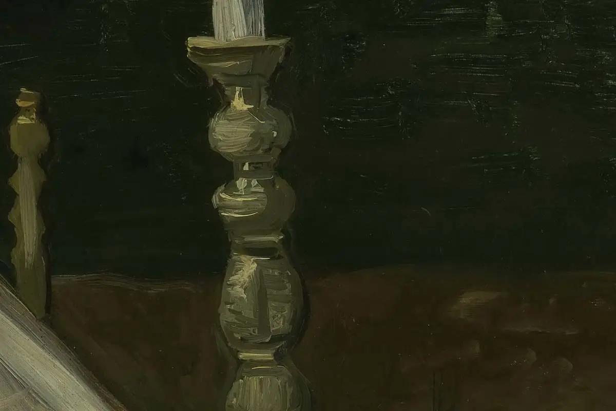 梵高静物油画《带圣经的静物》高清大图局部细节 (5)