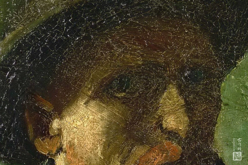 画架前戴深色毛毡帽的梵高自画像局部 (1)