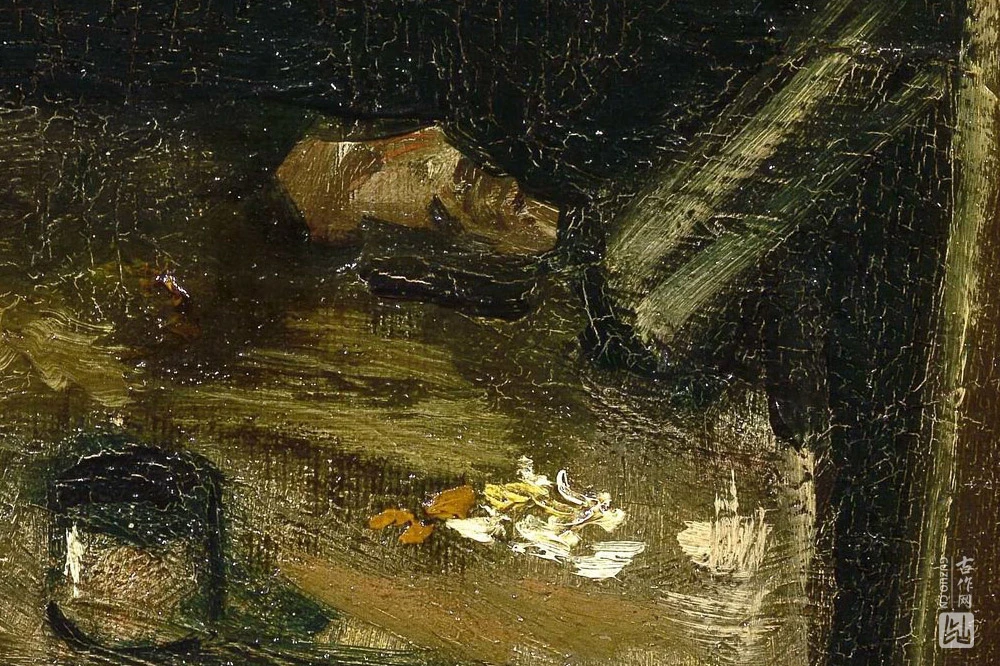 画架前戴深色毛毡帽的梵高自画像局部 (5)