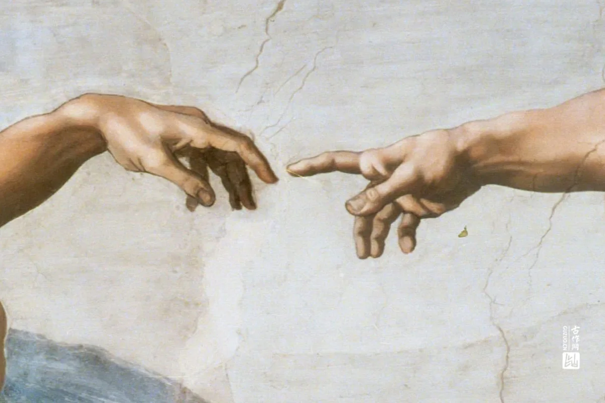 米开朗基罗壁画作品《创造亚当》局部 (3)