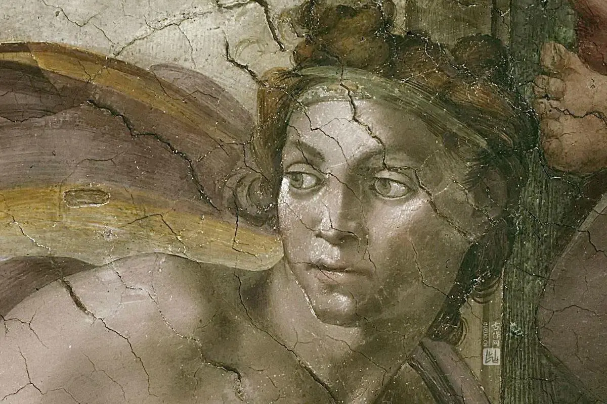 西斯廷教堂米开朗基罗壁画“Ignudo”系列《男性裸体肖像》局部 (6)