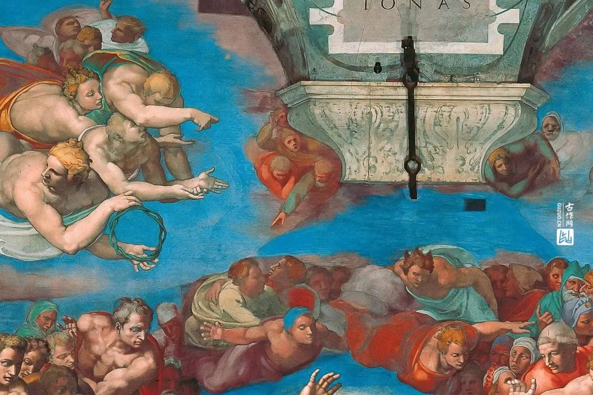 米开朗基罗大型壁画作品《最后的审判》高清大图局部细节 (3)