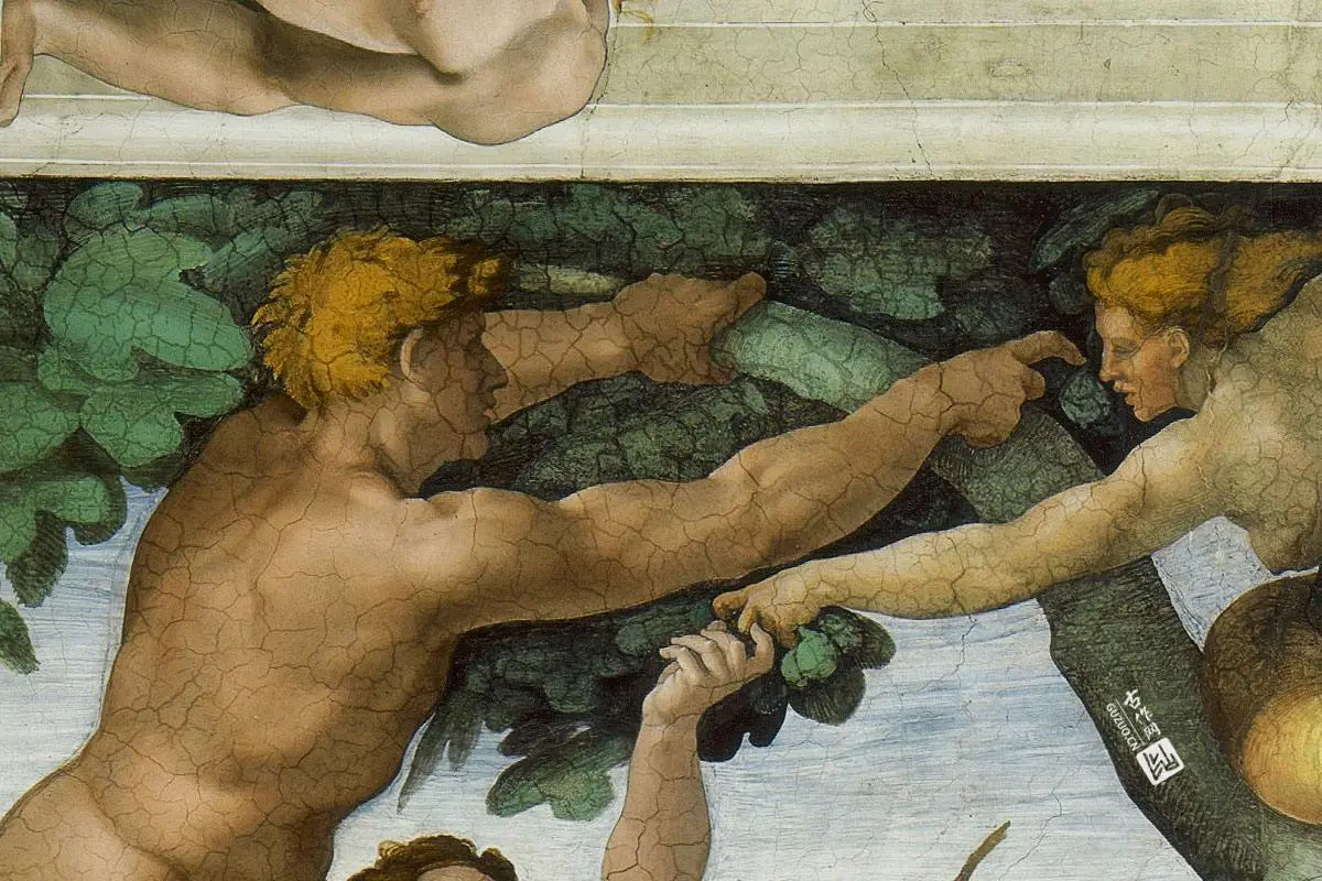 米开朗基罗壁画《逐出伊甸园》局部 (1)