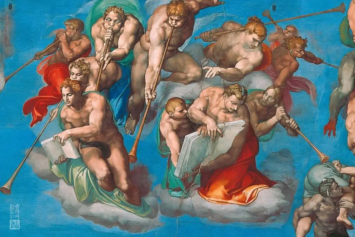 米开朗基罗大型壁画作品《最后的审判》高清大图局部细节 (5)