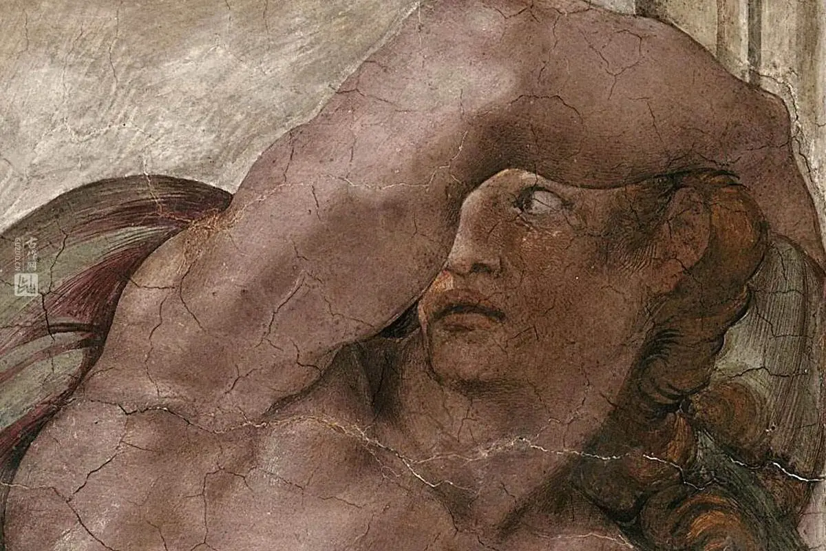 西斯廷教堂米开朗基罗壁画“Ignudo”系列《男性裸体肖像》局部 (4)