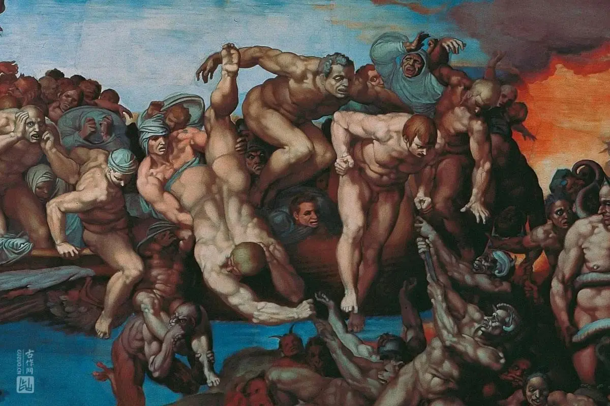 米开朗基罗大型壁画作品《最后的审判》高清大图局部细节 (6)