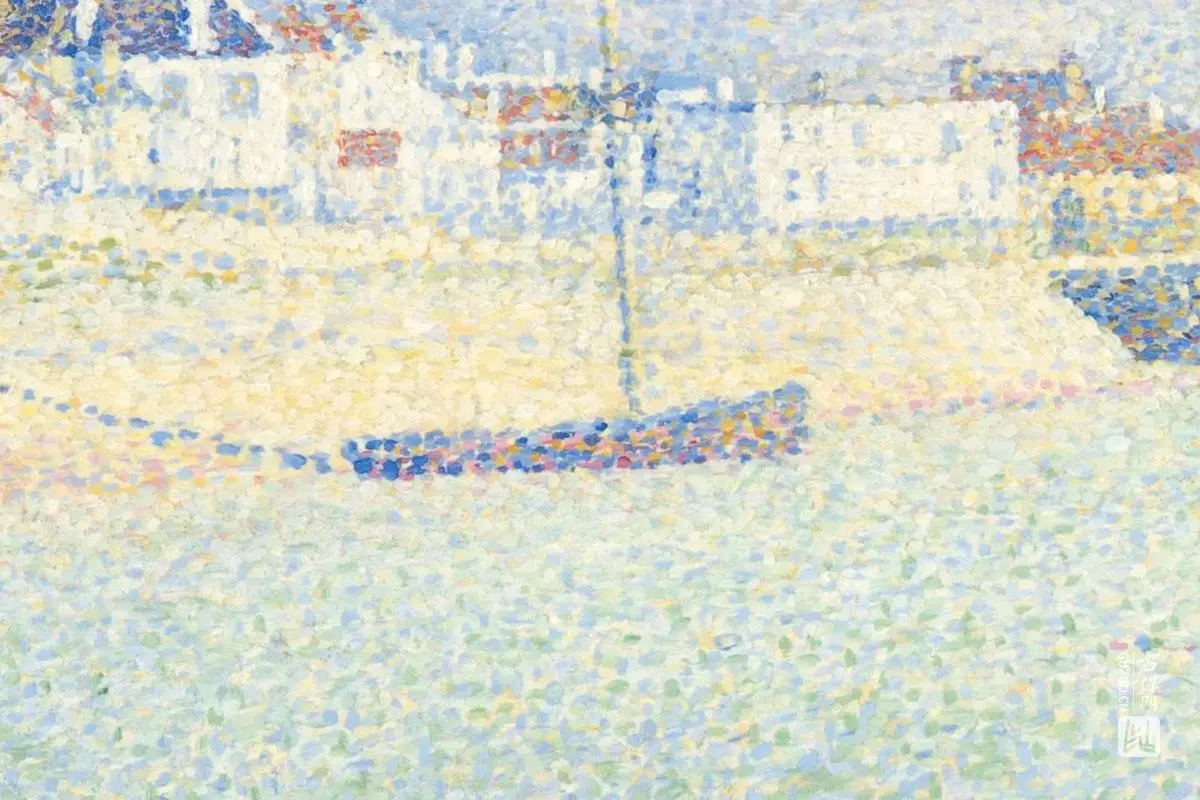 乔治·修拉点彩画作品运河风景局部 (1)