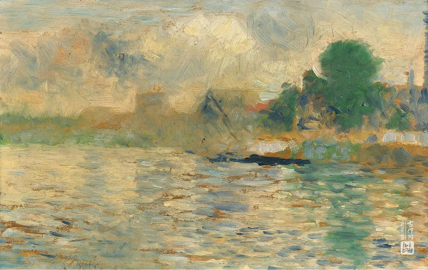 修拉油画风景《塞纳河》