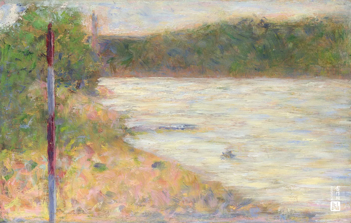 新印象派修拉油画《河岸》风景