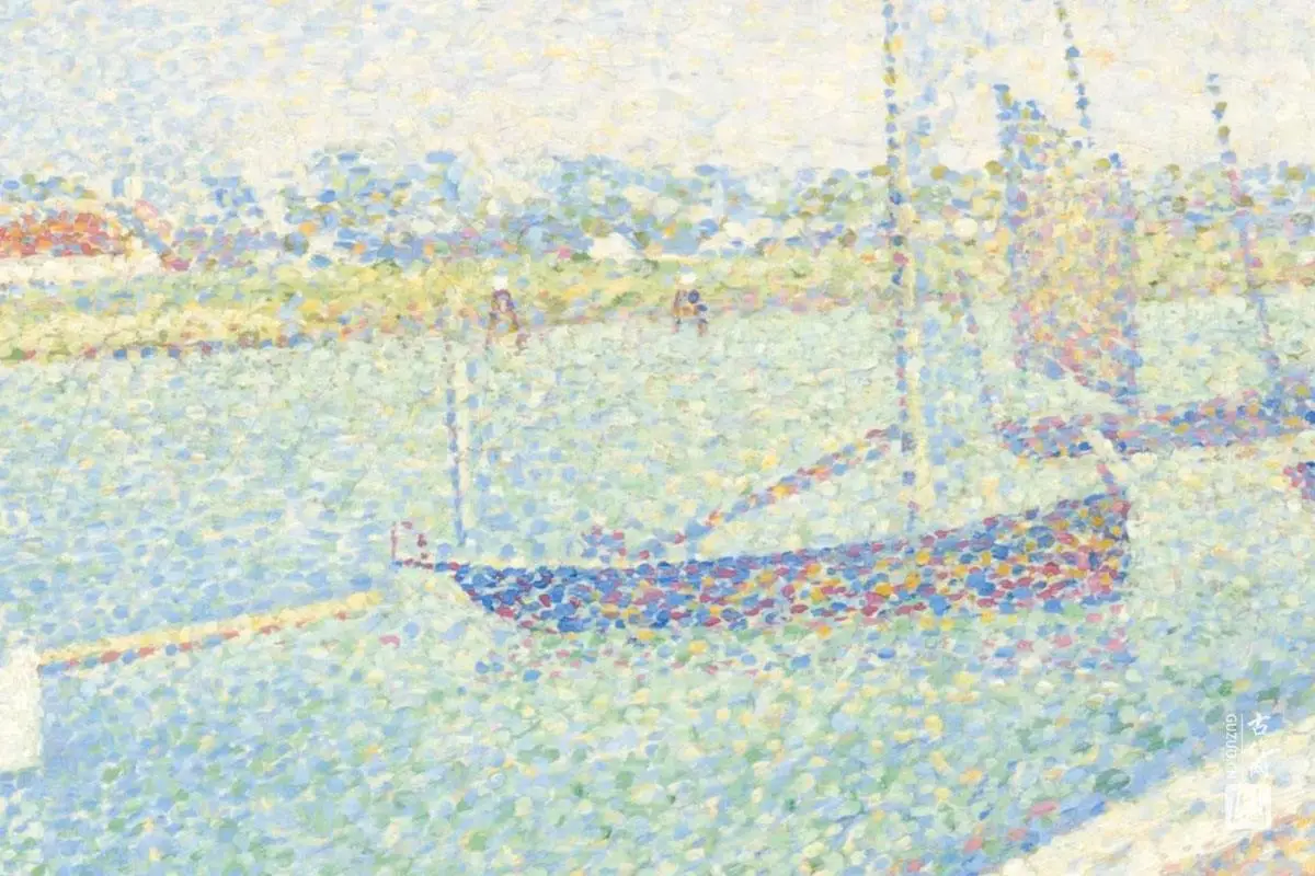 乔治·修拉点彩画作品运河风景局部 (2)