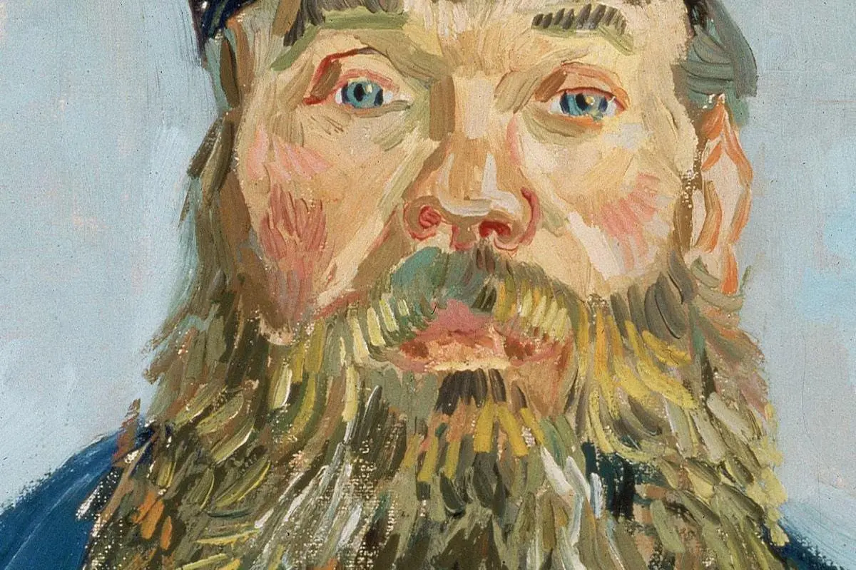 幅梵高油画肖像作品《邮差约瑟夫·鲁林的肖像》局部 (4)