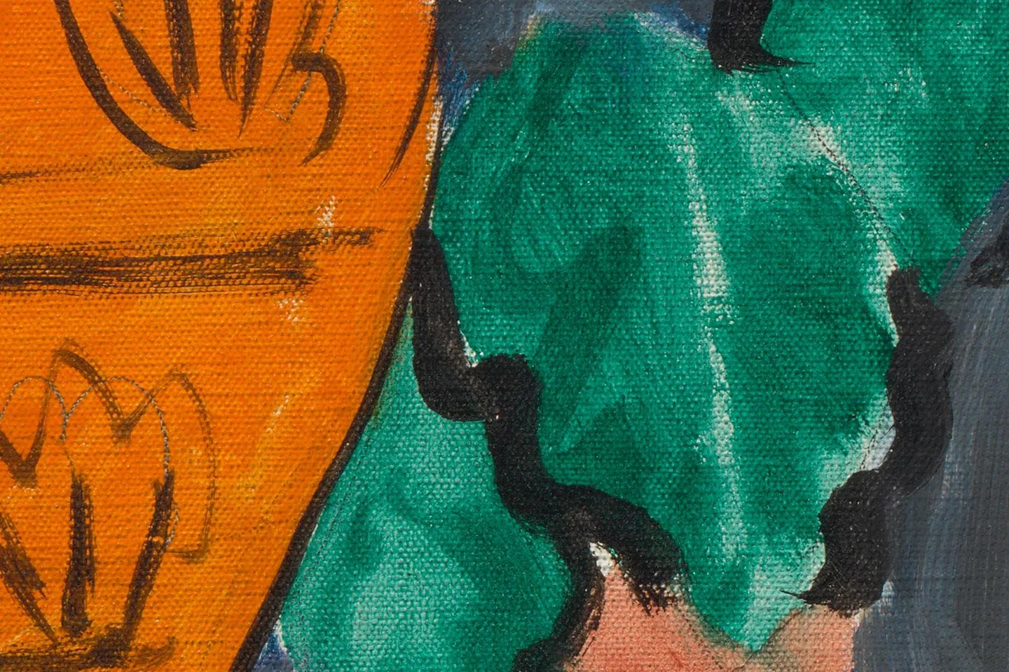 马蒂斯作品《带有伊特鲁里亚花瓶的室内》高清大图局部 (4)