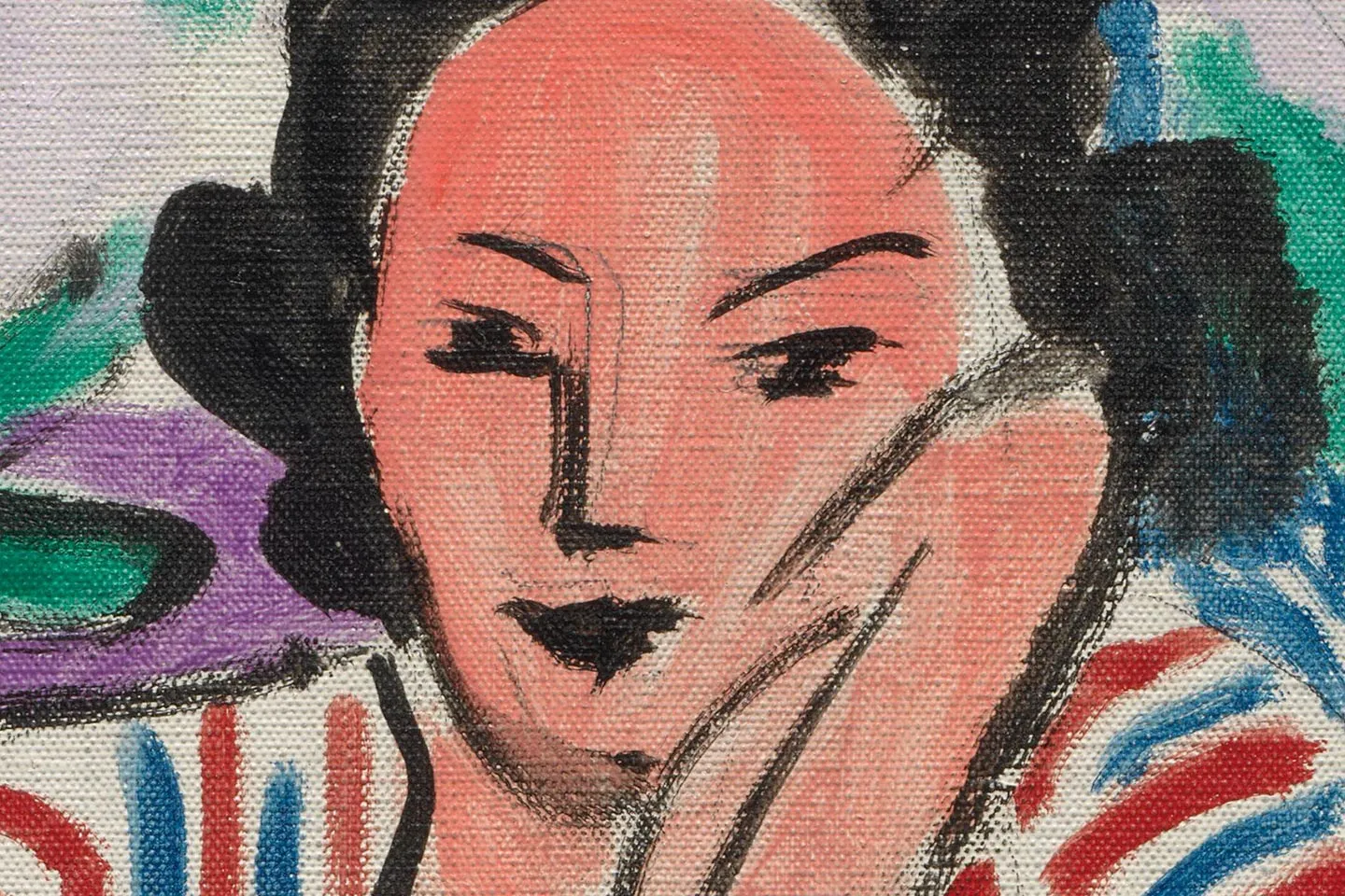 马蒂斯作品《带有伊特鲁里亚花瓶的室内》高清大图局部 (1)