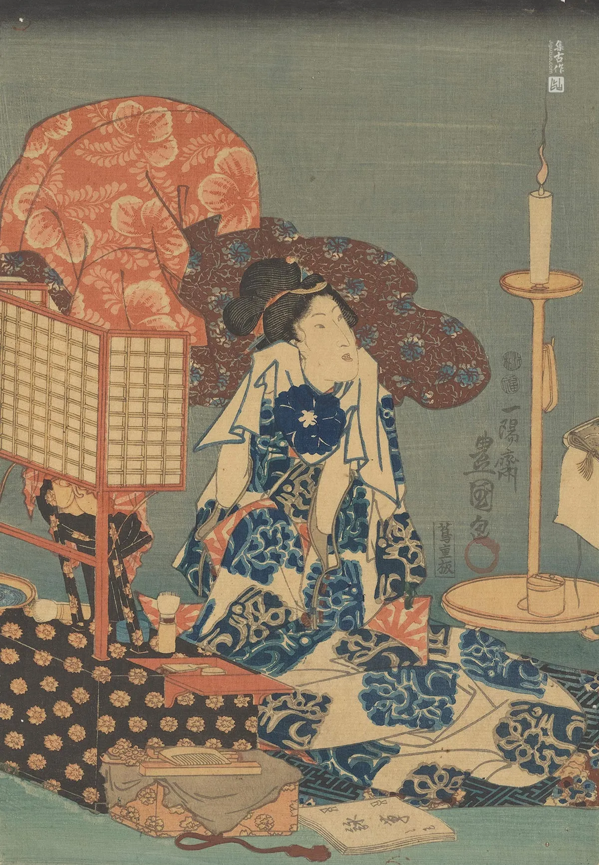 歌川国贞《在梳妆台上》