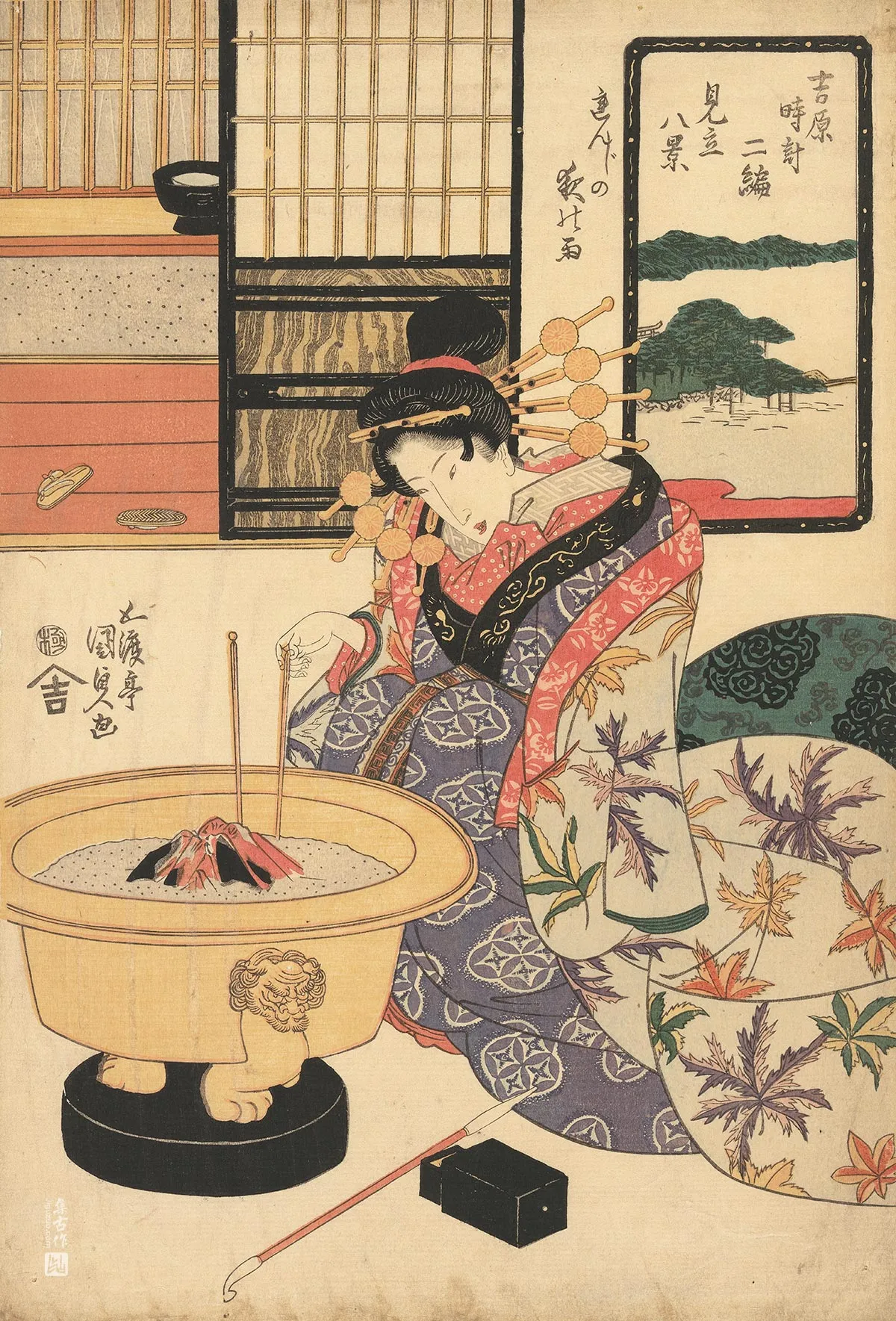 歌川国贞《妓院百叶窗上的夜雨》