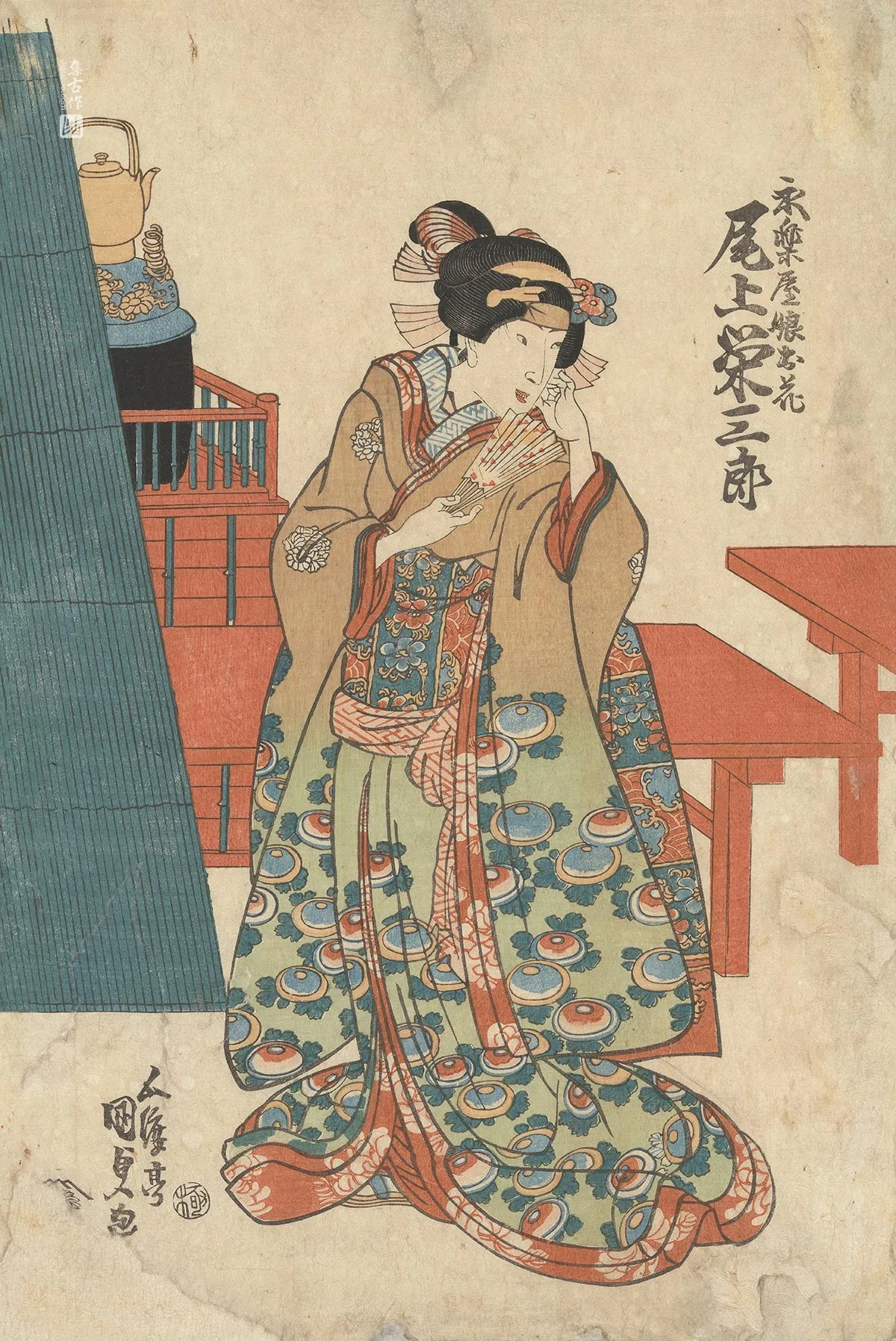 歌川国贞《演员小野荣三郎饰演荣乐茶馆少女小花》
