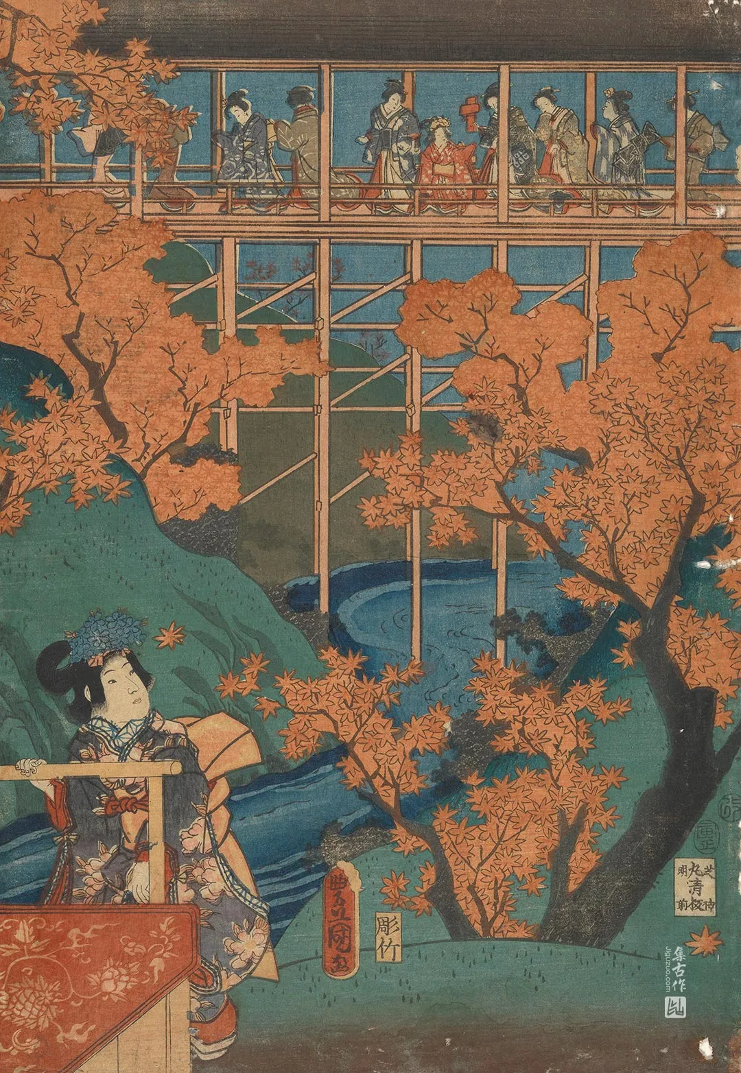 歌川国贞《远处有盖廊的女侍》