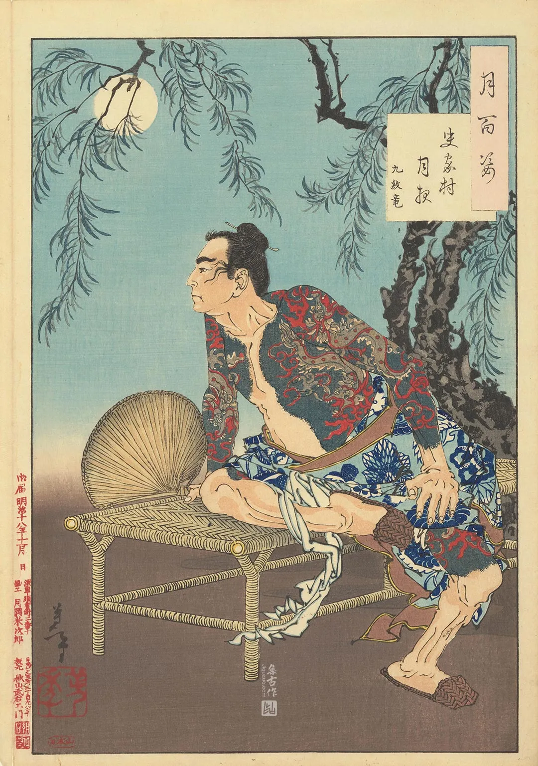 月冈芳年《月夜石家村——九龙纹身》