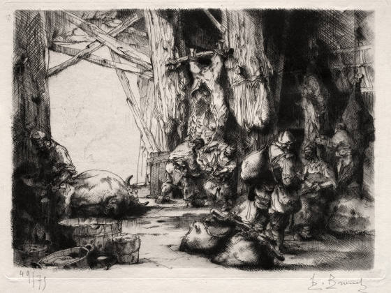 奥古斯特·布鲁埃蚀刻版画《屠宰场》