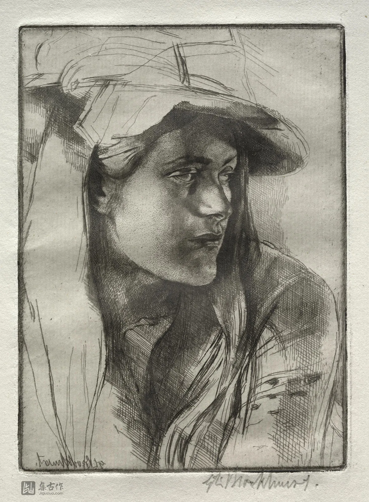 布罗克赫斯特蚀刻版画人物《女子肖像》