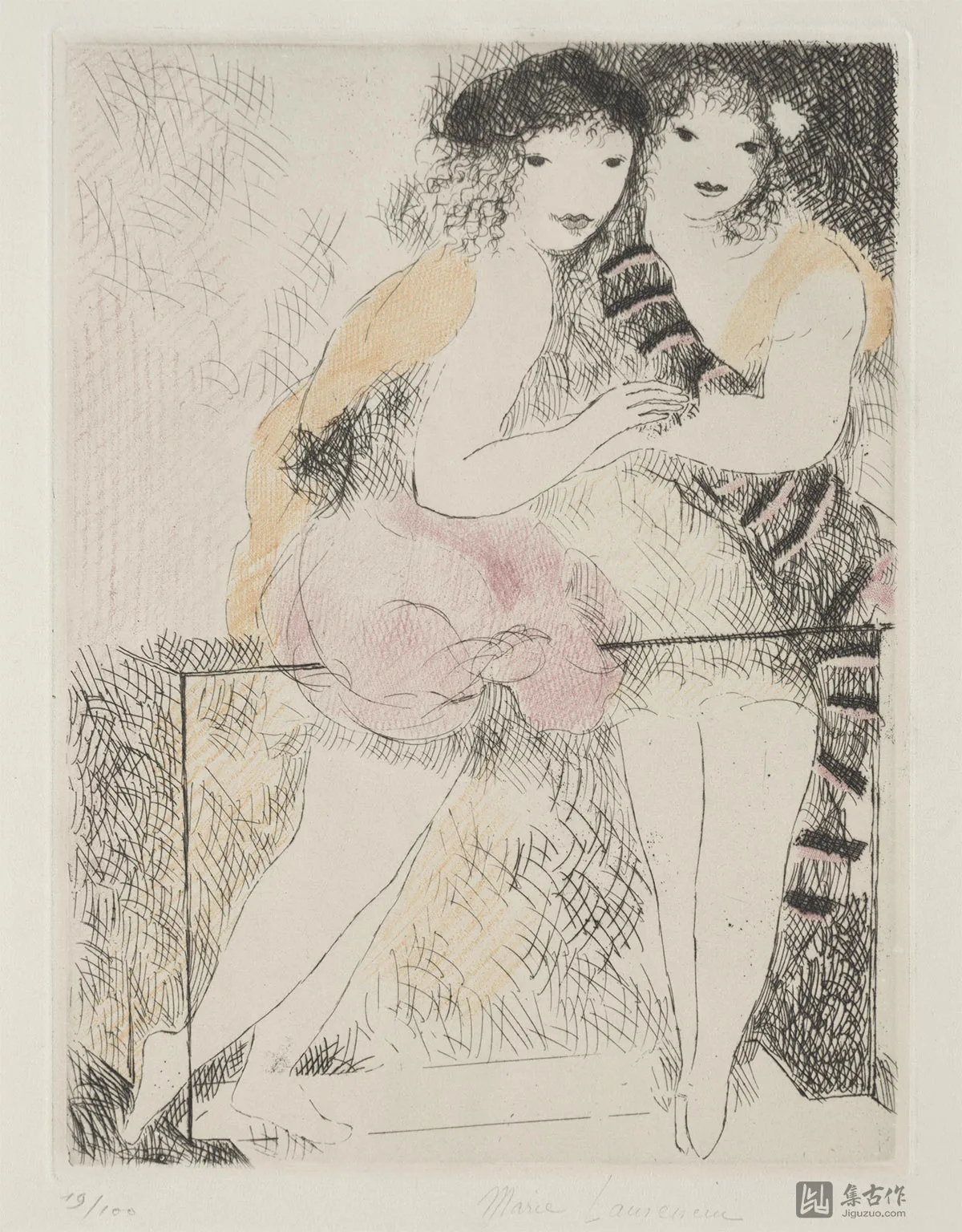 玛丽·洛朗森干刻铜版画《阳台上的女人》