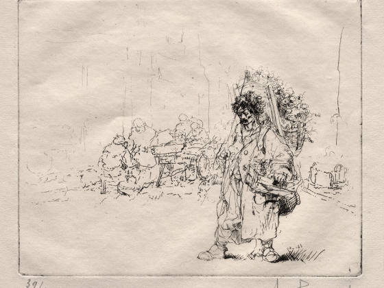 布鲁埃蚀刻版画《背筐商人》