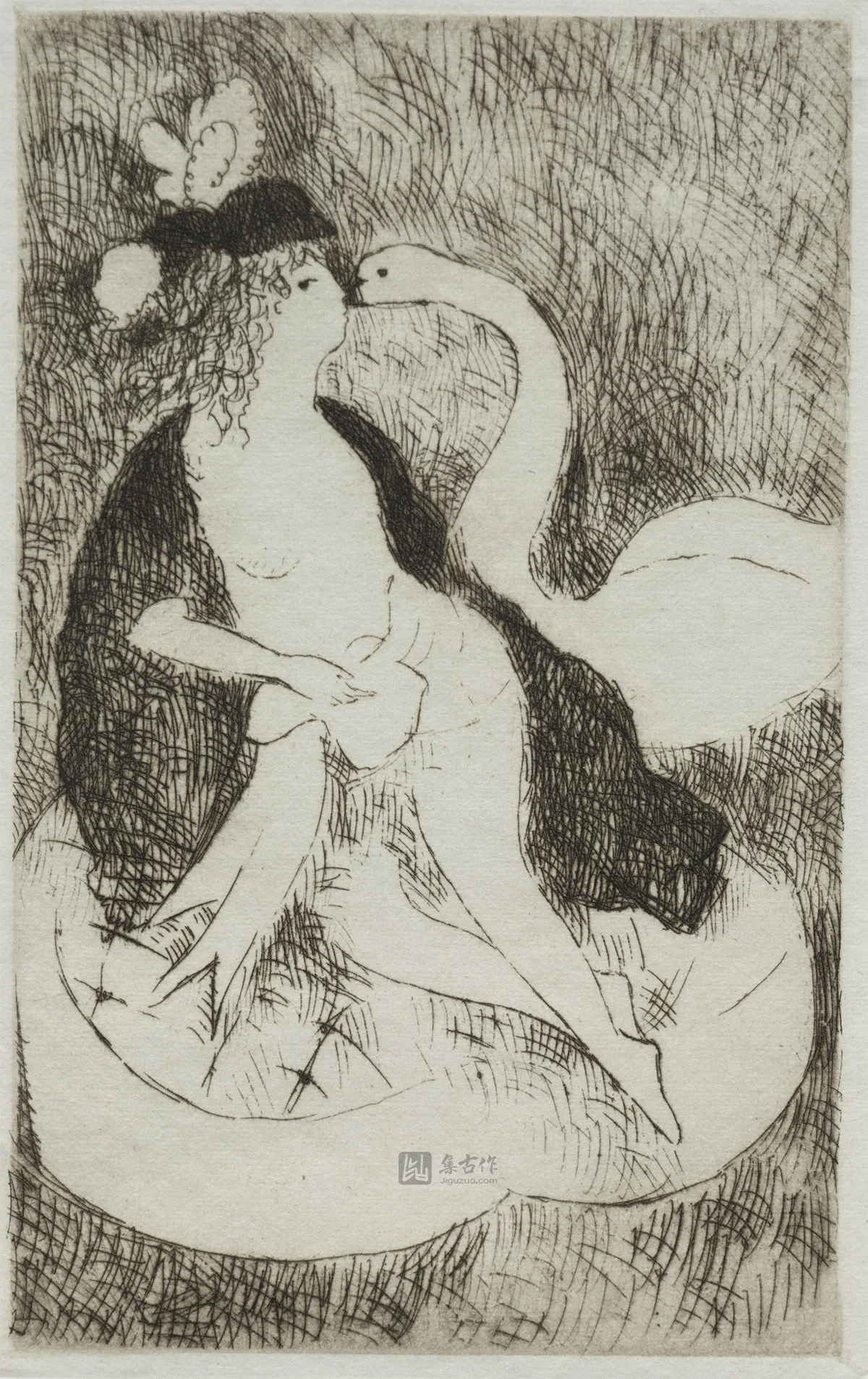 玛丽·洛朗森蚀刻版画人物《列达与天鹅》