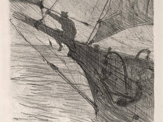 罗特列克版画帆船《夜之海洋》