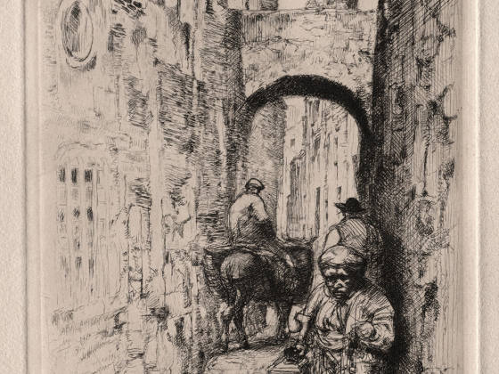 布鲁埃蚀刻版画《窄街上的小矮人》