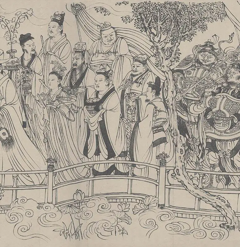 吴道子(存疑)白描人物长卷《八十七神仙卷》全卷- 国画高清图片