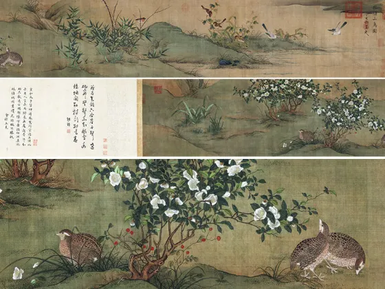 二玄社　宋徽宗/ 趙佶 「蝋梅山禽図 鳥と梅の花の水墨画 掛軸　入手困難 宋-赵佶-腊梅山禽图-台