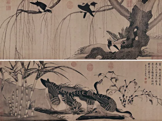 宋徽宗赵佶花鸟画《蜡梅山禽图》轴- 国画高清图片下载- 集古作网