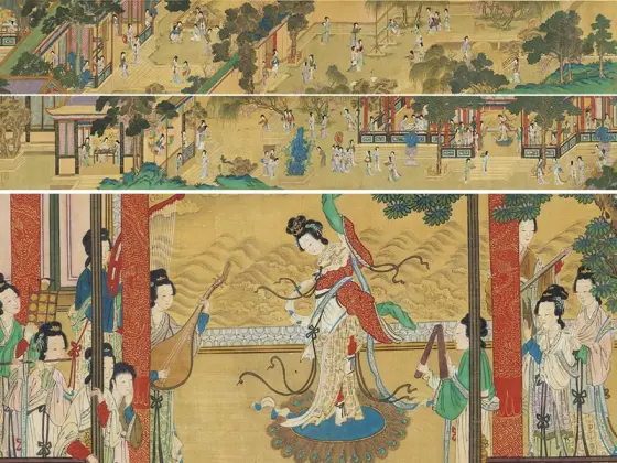 中国古美術・仕女図三尺画芯・純手描き・工筆・彩色画・仇英印款・書道・宣紙・带水印 中国古美術・仕女図三尺画芯・純手描き・工筆・彩色画・仇英印
