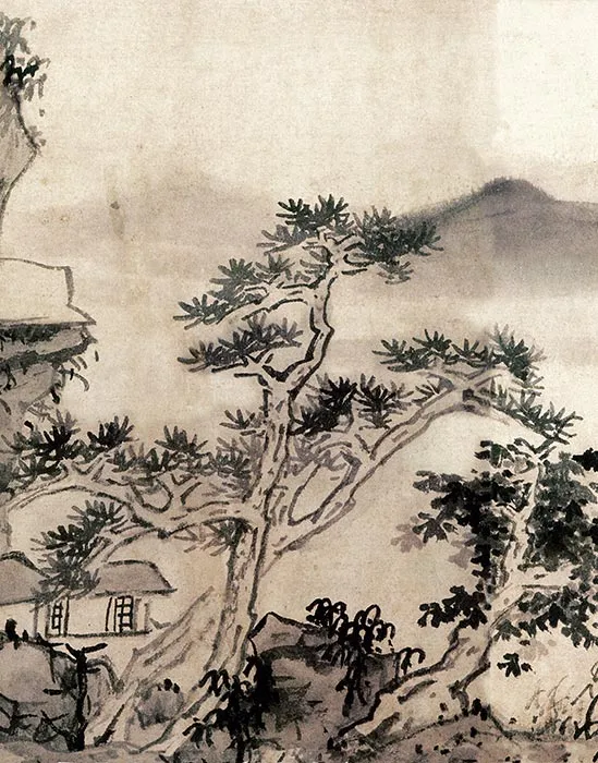 蓝瑛水墨山水画《秋山幽居图》_09