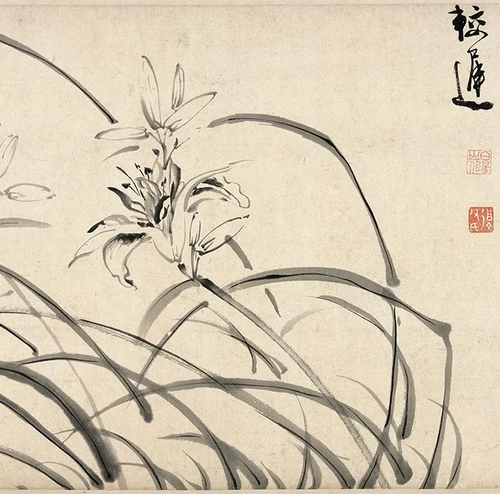 陈淳写意水墨画《墨笔花卉图》_10