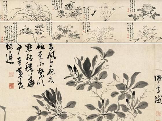 陈淳水墨画《墨笔花卉图》卷