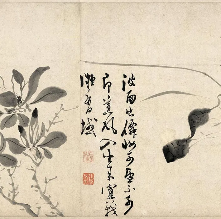 陈淳写意水墨画《墨笔花卉图》_12