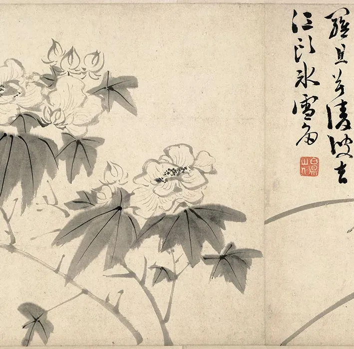 陈淳写意水墨画《墨笔花卉图》_04