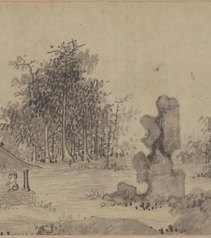 吴镇山水画《草亭诗意图》卷_08