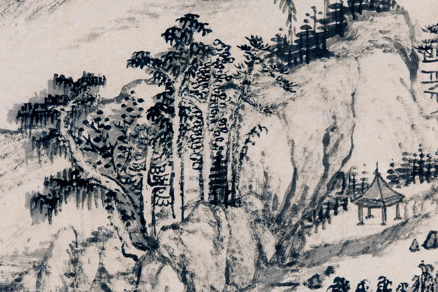 水墨画　　 溪柳春来 柳堉水墨山水画《唐人诗意图册》 - 国画作品高清大图下载- 集古作网