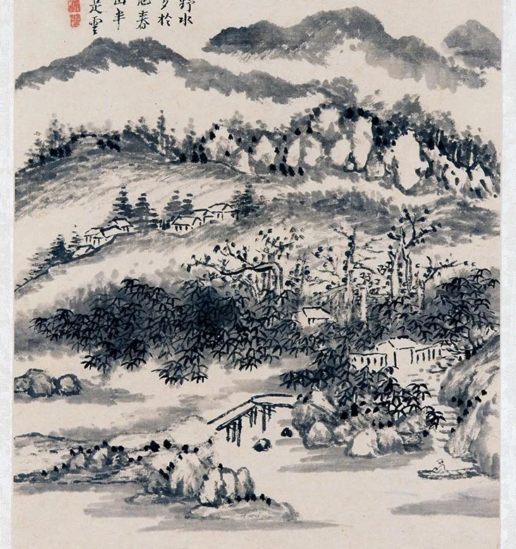柳堉水墨山水画《唐人诗意图册》_11