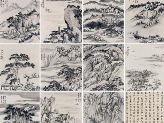 柳堉水墨山水画《唐人诗意图册》
