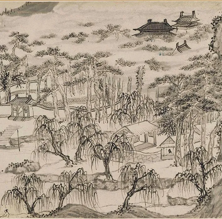 钱谷山水画《溪山深秀图》卷_14