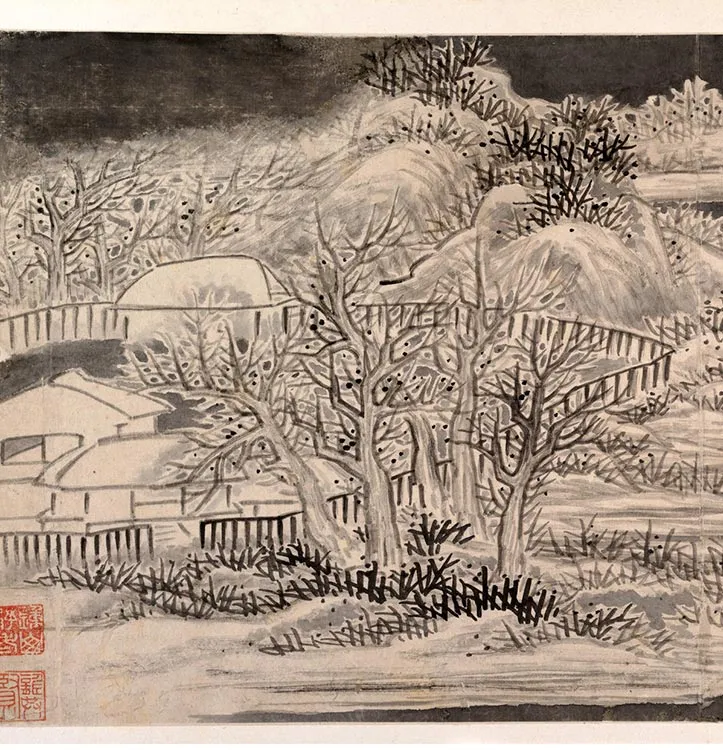 龚贤水墨山水《十二月令山水册》_08