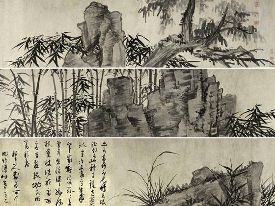 元吴镇水墨竹谱图卷