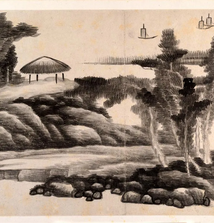 龚贤水墨山水《十二月令山水册》_23