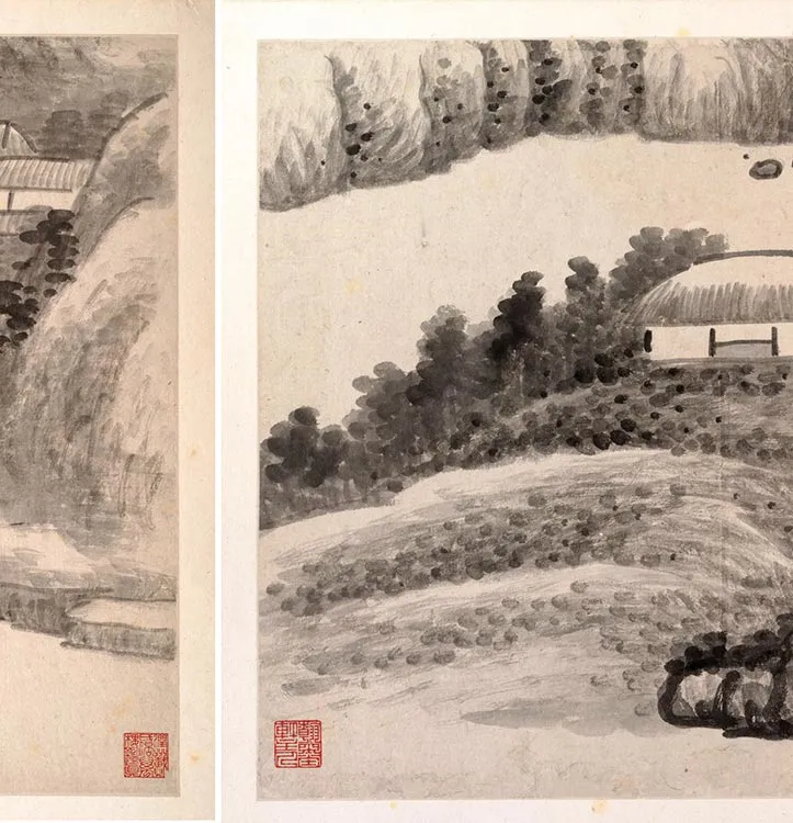 龚贤水墨山水《十二月令山水册》_16