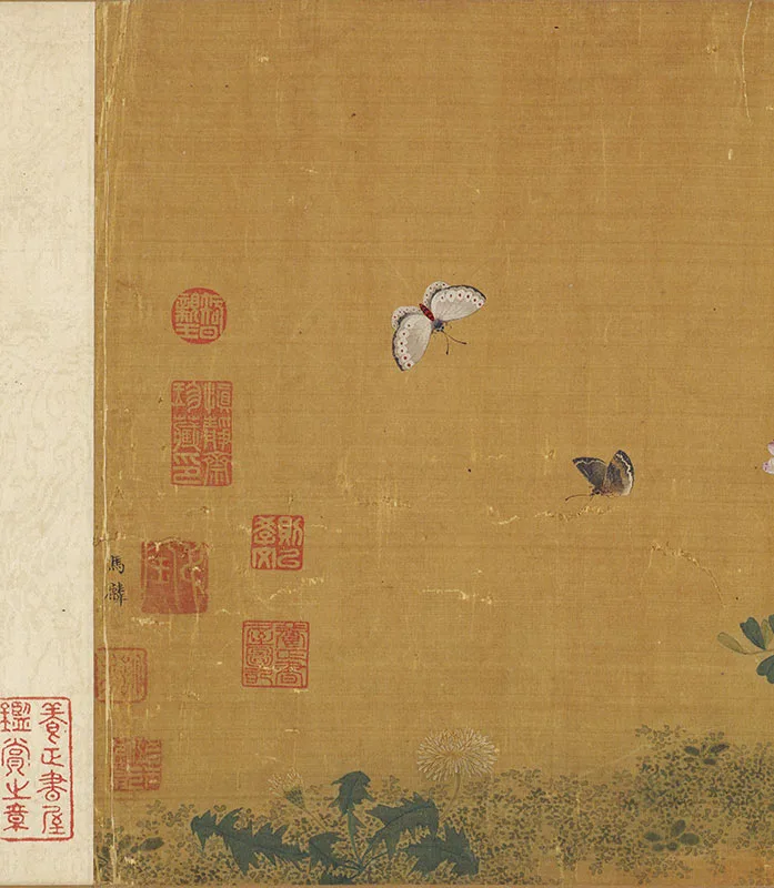 传马麟花卉画《豆蝶图》卷_08